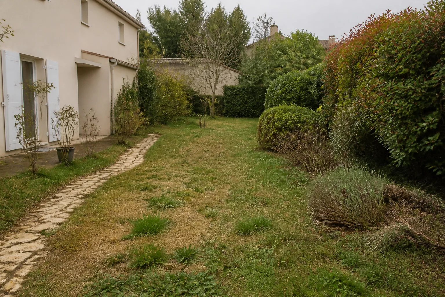 Jardin avant intervention paysagère en Gironde