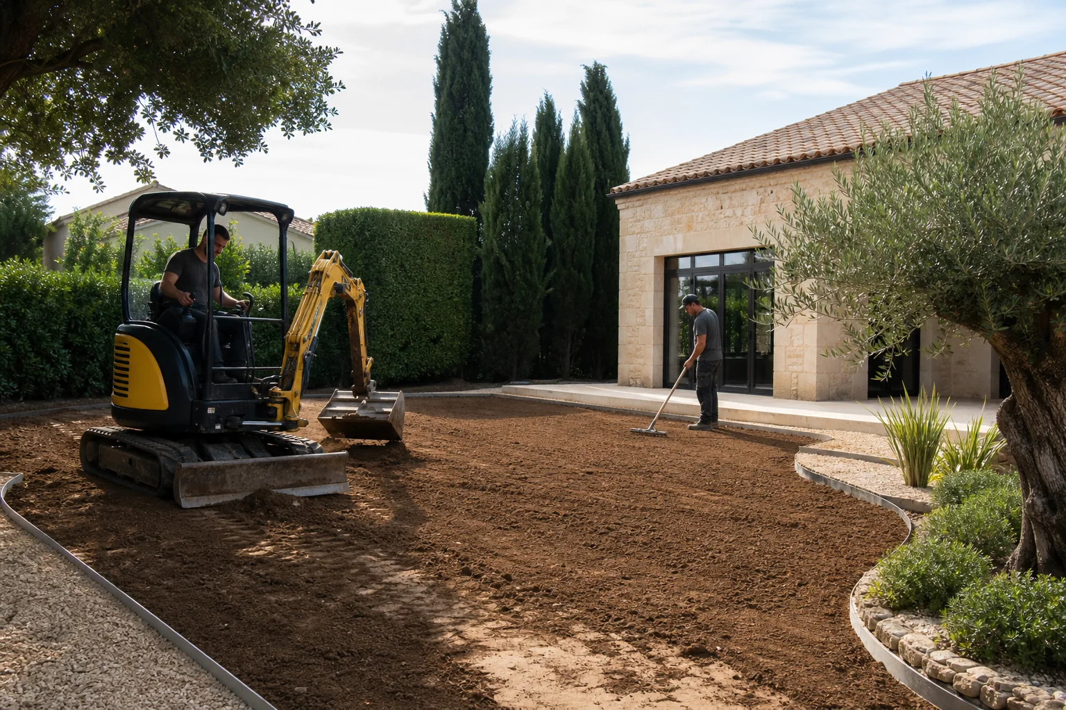 Terrassement de jardin et préparation de terrain pour aménagement extérieur à Bordeaux
